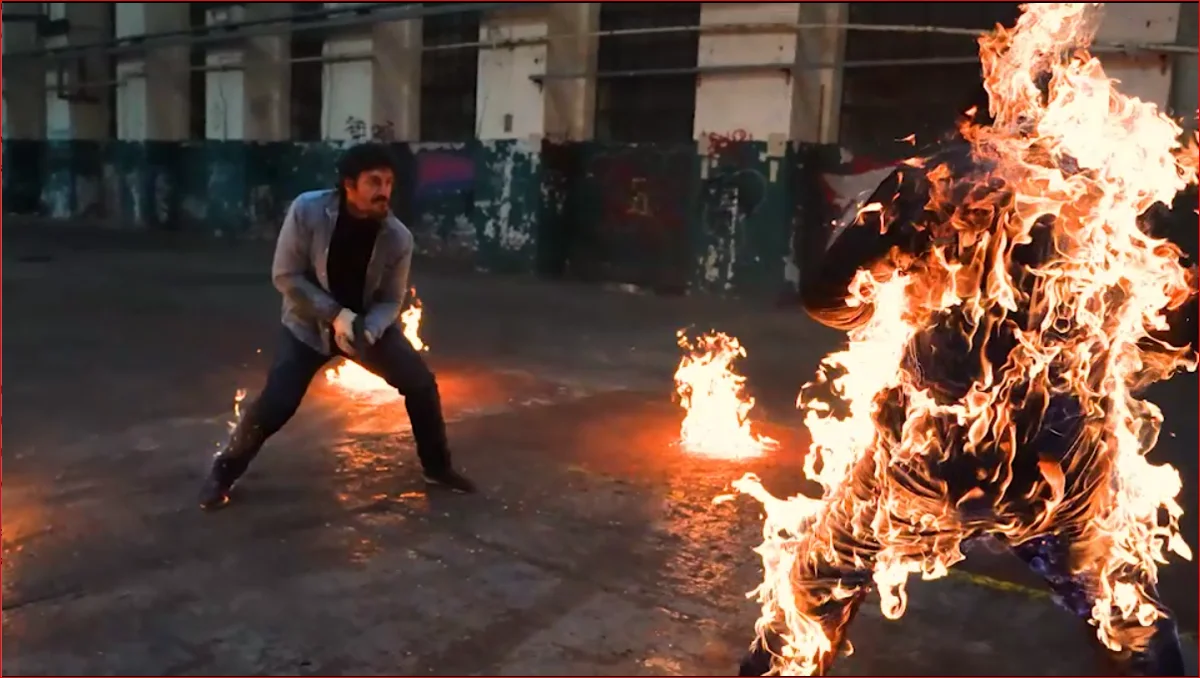 Andy Eadie fire stunt production still